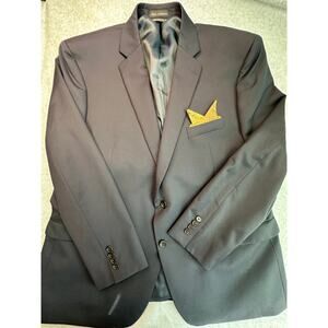 Lauren Ralph Lauren 48R Blazer Navy 100% Wool Natural Stretch Pocket Square